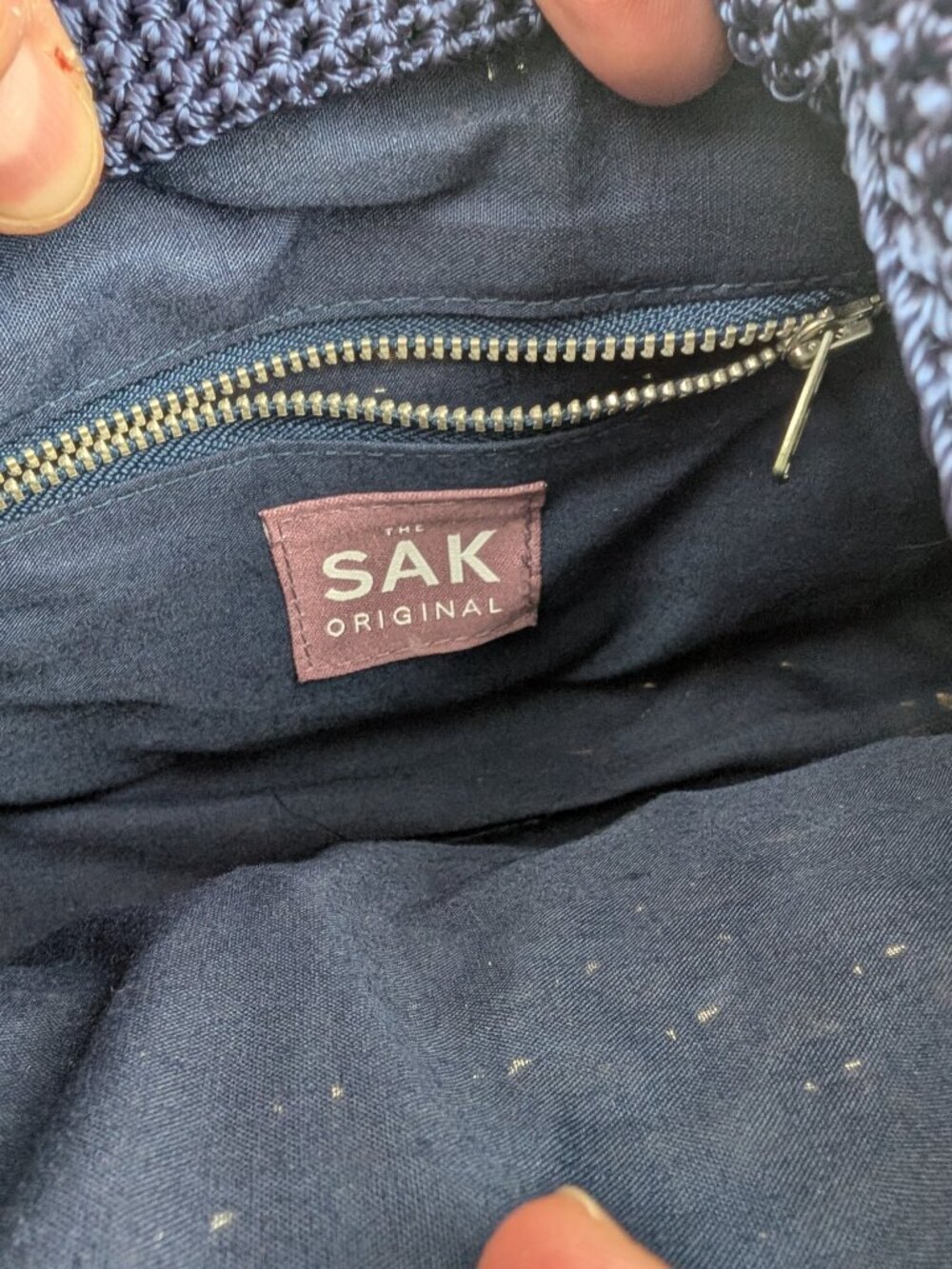 The Sak Original Woven Straw Rattan Basket Tote Bag Purse Navy Woven Insert EUC - Picture 8 of 12